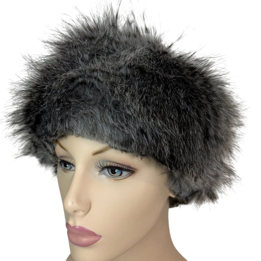 Parkhurst Women's Pillbox Luxury Silver Wolf Faux Fur Winter Hat Made In Canada